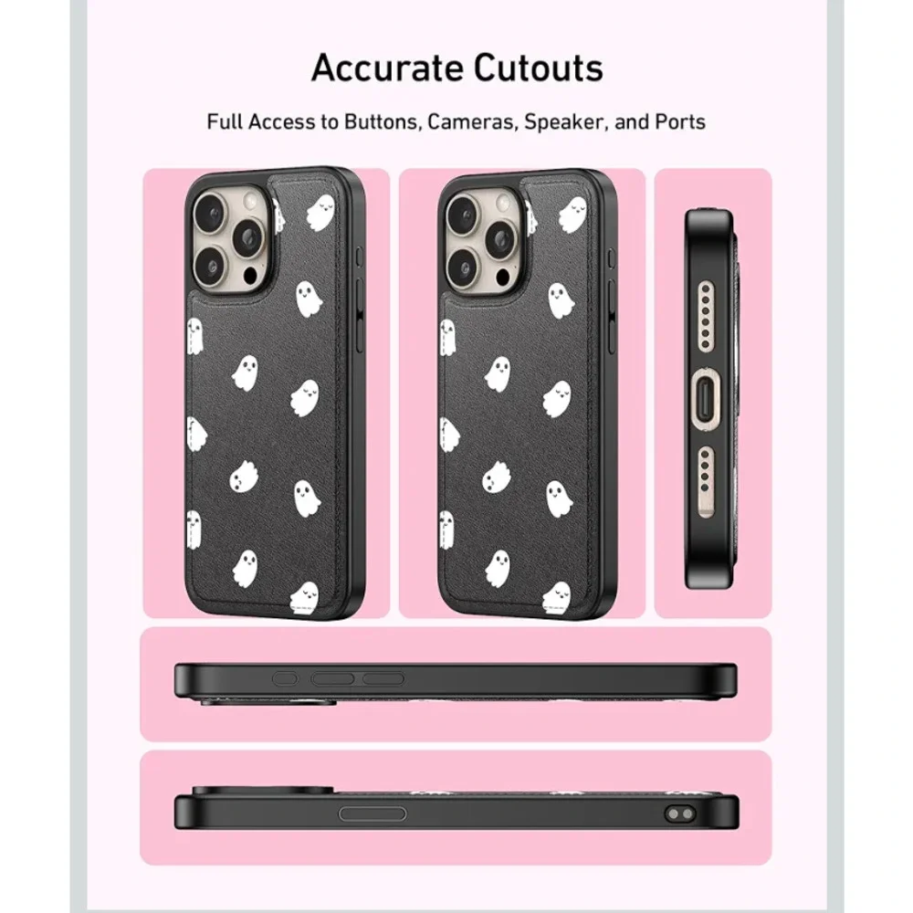 RFID iPhone 14 Pro Max Case Wallet Black w/ Ghosts